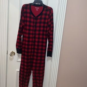 Little Blue House Buffalo plaid PJ onesie